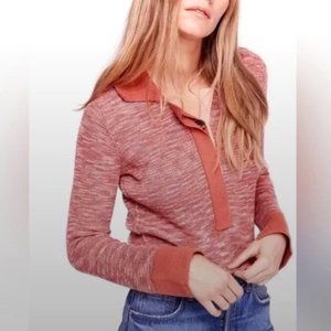 Free People Terracotta Collar and 1/2 Button Long Sleeve Multi-Stitch. S. NWT!